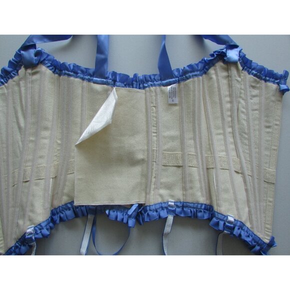 Blue Cream Ruffled Steel Boned Corset Set - NEW - Picture 12 of 13